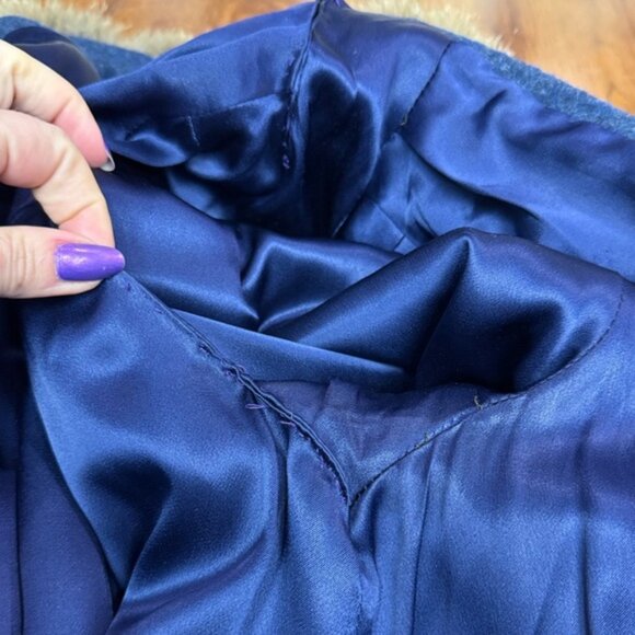 Vintage 1960s Shagmoor Blue Wool Coat with Fox Fur Collar Size 10/12  Winter - Picture 13 of 16